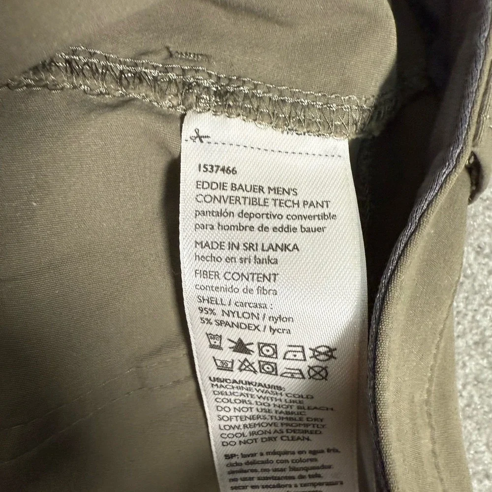 Eddie Bauer Convertible Tech‎ Pants Mens 38x34 Green Hiking Lightweight Shorts